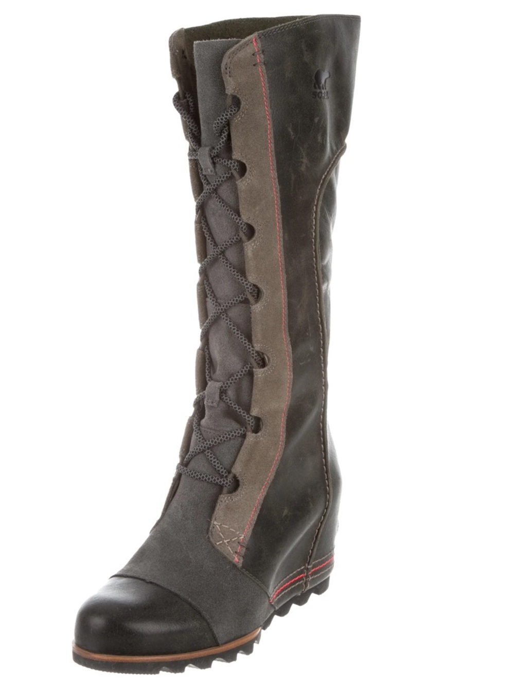 Sorel Cate the Great Wedge Tall Boot Size 7.5 Green Distressed Leather RARE